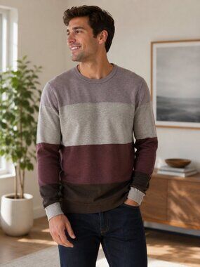 Club Monaco Colorblock Crew Neck Sweater Men's Large Lightweight Knit Pullover